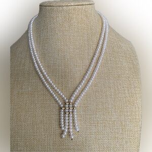 Stamped 14K Gold Genuine Freshwater Cultured Pearl Lariat Necklace